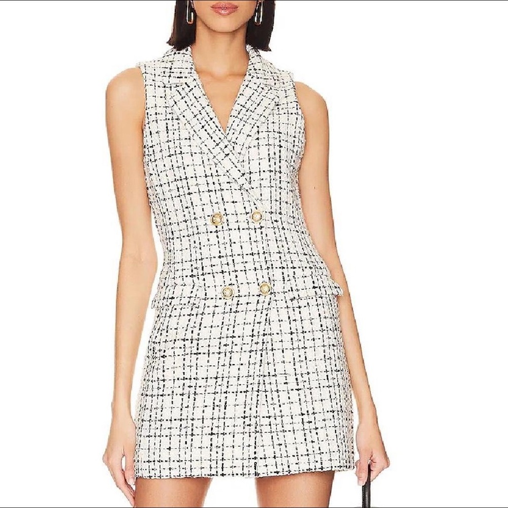 ALICE OLIVIA JORDY DOUBLE BREASTED TWEED TUXEDO MINI SLEEVELESS DRESS